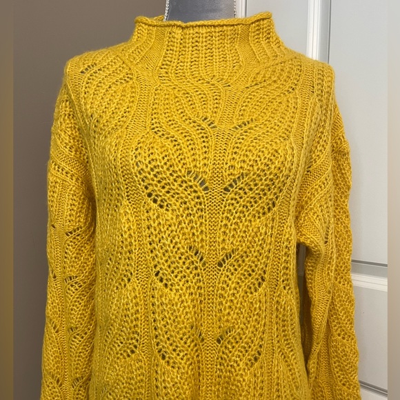 J. Crew Pointelle Cable Knit Alpaca Blend Mock Neck Yellow/ Rich Gold Sweater - Picture 4 of 9